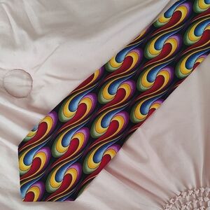 Retro Colorful Swirl Pattern Silk Men's Tie by Cocktail Collection 4"